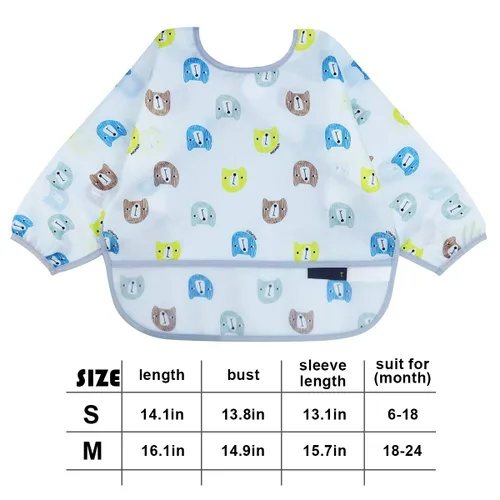 Vista 5 de Baberos con mangas para bebés de 6 a 42 meses impermeables y sin manchas para comer y pintar. JNINTH