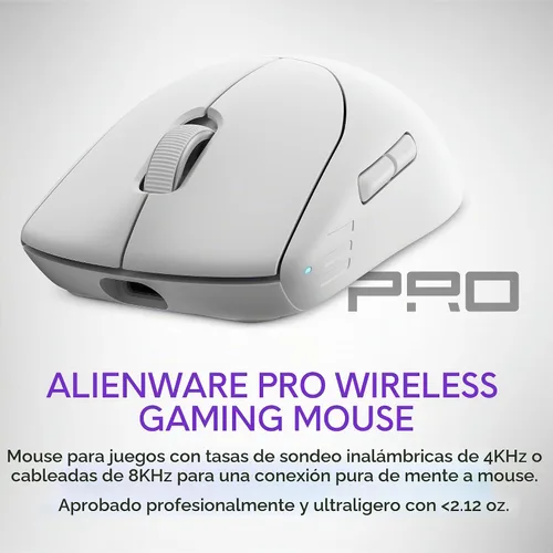 Vista 2 de Alienware Pro - Ratón inalámbrico para juegos - Conectividad inalámbrica de 2.4GHz/USB con cable, DPI ajustable, tecnología de sensor óptico, 6 Luz