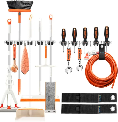 Vista 10 de Paquete de 3 soportes de pared para trapeador y escoba, autoadhesivo, sin taladro, agarre de mango de escoba, organizador de limpieza del hogar