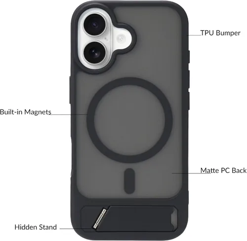 Vista 2 de Funda magnética para iPhone 17, marco suave, translúcido, mate, parte trasera de policarbonato, a prueba de golpes, compatible con accesorios Negro