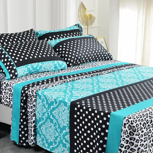 Vista 32 de American Home Collection - Juego de sábanas y fundas de almohada estampadas de 6 piezas, con 14 pulgadas de caída; sábanas de microfibra con doble