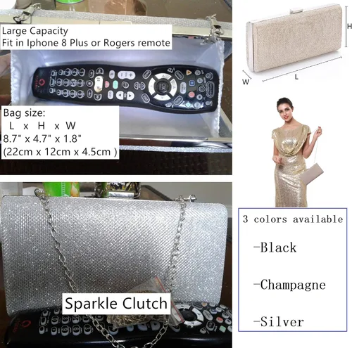 Vista 2 de Bolso de noche de plata con sobre vintage para mujer, para cóctel, boda, fiesta, plateado