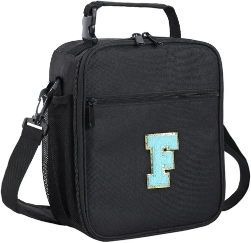 Vista 20 de ELEFOCUS Lonchera aislada con inicial para mujeres y hombres, bolsa de almuerzo personalizada con monograma con correa de hombro ajustable