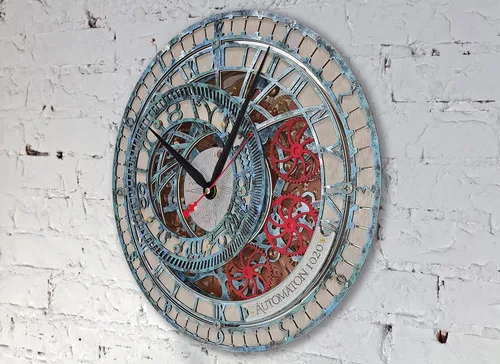 Vista 4 de Automaton Orloj Astronomical Moving Gears Wall Clock Wizard Tower Clock, Large Magic Wall Art, Personalized Gift, Open Silent Mechanism