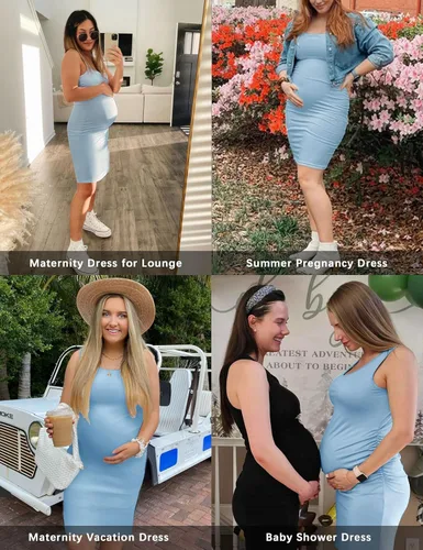 Vista 2 de KIM S Women's Maternity Sleeveless Dresses S-XXL, Summer Bodycon Dress for Daily or Baby Shower
