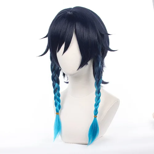 Vista 3 de XiongXiongLe Anime Wig Cosplay Halloween Anime Role Black Blue Gradient Short Hair High Temperature Silk Wigs for Adult Party Cos Festival Christmas