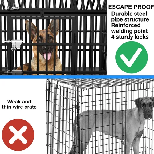 Vista 6 de Jaula resistente para perros de 54 pulgadas, jaula para perros gigantes extra grandes con 2 puertas, ruedas con bloqueo, bandejas extraíbles, acceso
