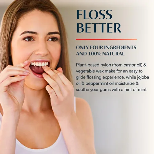 Vista 4 de Better & Better Hilo Dental Natural en Frasco de Vidrio Rellenable Encerado y Cuidado Bucal Sin Plástico - 100% a Base de Plantas, Vegano