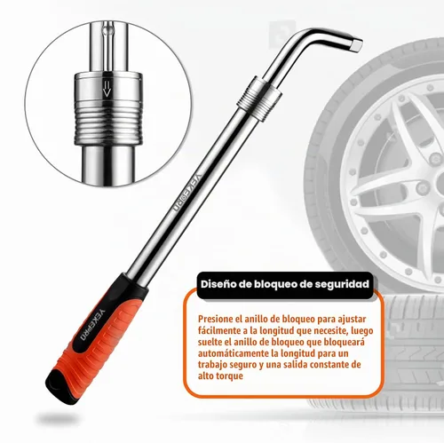 Vista 4 de Llave de cruceta telescópica con funda - Longitud ajustable de 15.2" a 20.7" Herramienta para neumáticos, acero CR-V de alto torque, bloqueo