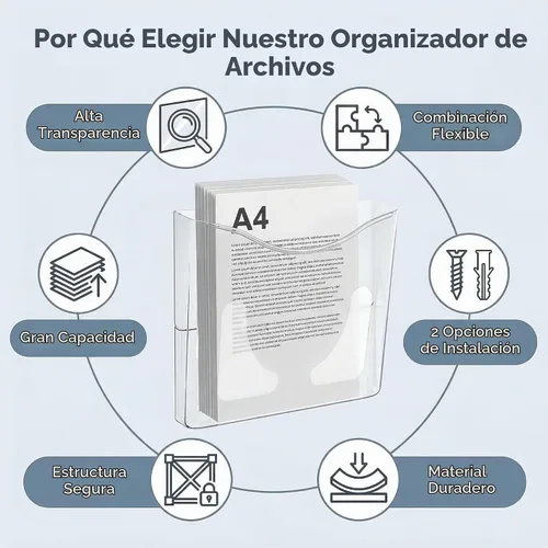 Vista 5 de PAG-Mass - Organizador de archivos de pared transparente de 6 bolsillos para oficina, soporte vertical para carpetas de documentos para el hogar