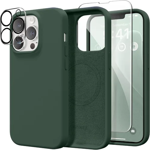 Vista 271 de GONEZ Funda magnética para iPhone 14, compatible con Magsafe, con protector de pantalla + protector de cámara, forro de microfibra antiarañazos