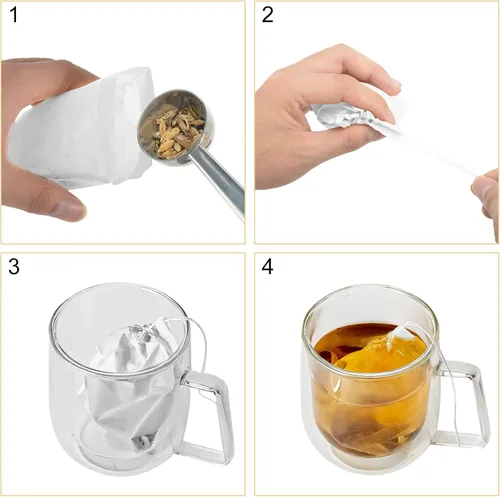 Vista 7 de Numola 100 bolsas de té desechables para té de hojas sueltas, bolsas de té vacías de material natural, bolsa infusora de té, bolsitas infusoras