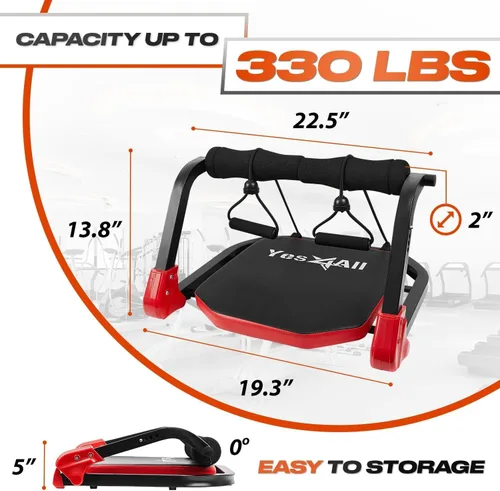 Vista 4 de Yes4All Máquina de Abdominales para Cuerpo Total y Core Abdominal, Sentadillas Bloqueables con Mango Ergonómico de Espuma y 2 Bandas de Resistencia