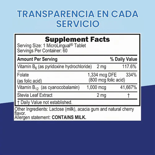 Vista 7 de Superior Source Tableta multivitamínica de ácido fólico B12/B6, 1000 mcg/2 mg/800 mcg, 60