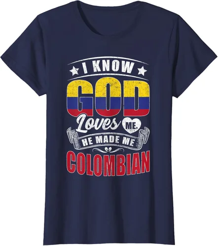 Vista 25 de Camiseta Colombia Flag God Loves Me Funny Colombians, Negro