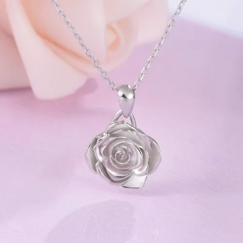 Vista 2 de BEILIN Collar de plata de ley 925 con colgante de rosa, joyería para mujer