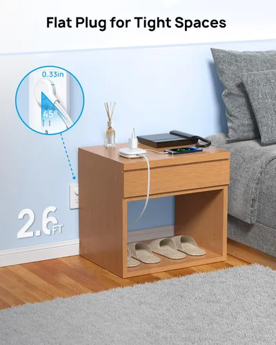 Vista 3 de TROND Cable de extensión corto – Regleta de alimentación de enchufe plano con 3 salidas de CA y 2 puertos USB C y 1 USB A, regleta de alimentación