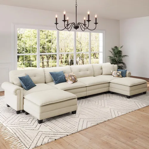 Vista 21 de Sofá modular de gran tamaño de 116 pulgadas en forma de L Azul polvoriento