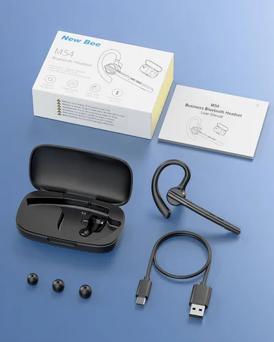 Vista 8 de New Bee Auriculares Bluetooth V5.1 72H Hablar Time Dual Mic con botón de silencio para negocios, auricular Bluetooth inalámbrico manos libres