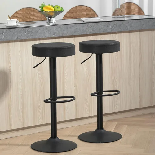 Vista 2 de Finnhomy Juego de 2 taburetes de bar de altura de mostrador, taburetes de bar giratorios con reposapiés y espalda descubierta, taburetes de bar Negro