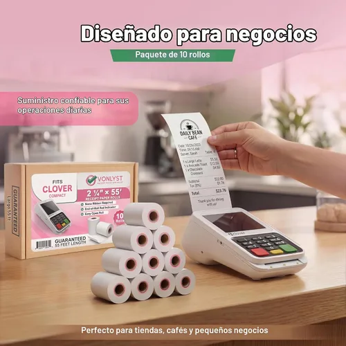 Vista 6 de Papel de recibo térmico para encimera compacto compatible con Clover de 2 1/4 pulgadas x 55 pies (10 rollos)