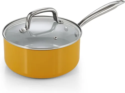 Vista 8 de Cook N Home Cacerola clásica antiadherente de cerámica de 1.5 cuartos de galón con tapa de vidrio, sartén de cocción de avena para sopa de leche