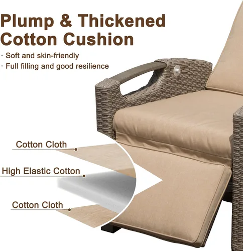 Vista 8 de Domi - Silla reclinable para exteriores, sillón reclinable de patio con mimbre tejido a mano, mesa abatible con respaldo de empuje, ángulo