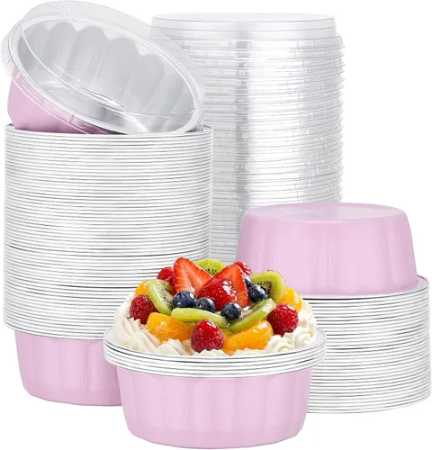 Vista 14 de Beasea Disposable Ramekins with Lids, 50 Pack 8oz 235ml Aluminum Foil Baking Cups with Lids, Aluminum Creme Brulee Ramekins Muffin Cupcake Pudding