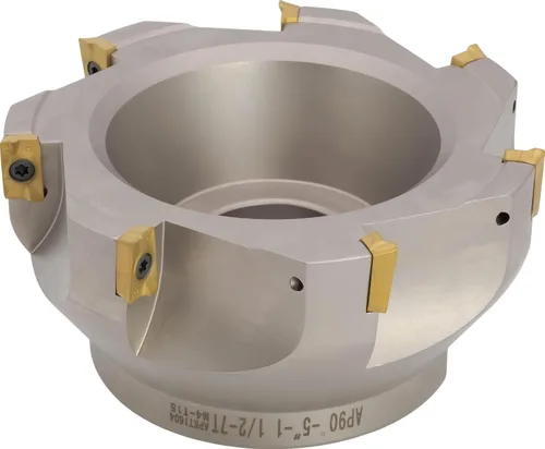 Vista 7 de Molino de cara indexable de 90° de 2" (Shell), para fresado de hombro cuadrado, diámetro del orificio del eje de 3/4", 4 flautas, con 4 piezas