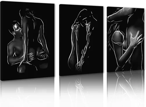 Vista 13 de Novatique 3 piezas de arte de pared sexy en blanco y negro para parejas desnudas, decoración de pared abstracta de amor para mujeres y hombres, arte