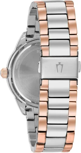 Vista 2 de Bulova Reloj de pulsera de cristal multifunción 98N100 para mujer, plateado, Vestido