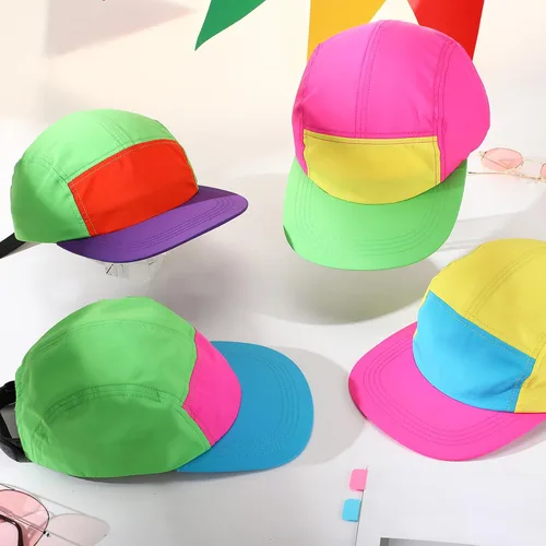 Vista 6 de Cindeer 80s 90s Neon Hat Nylon Cap Retro Adjustable Cap for Women Men 80s Costumes Accessories 90s Theme Party
