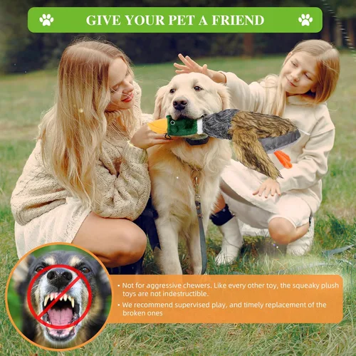 Vista 2 de wangstar Juguete chirriante para perros cachorros, juguetes para mantenerlos ocupados, juguetes de peluche de pato real para perros medianos