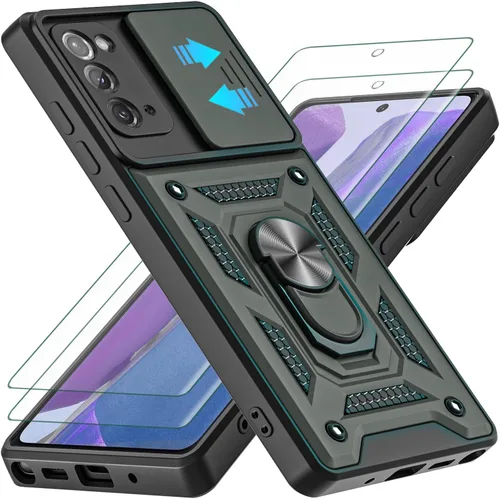 Vista 10 de Funda para Galaxy Note 20, con protector de pantalla de TPU flexible autorreparable [2 unidades] y cubierta de cámara deslizante, anillo de rotación