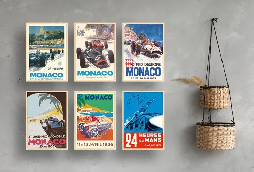 Vista 9 de Juego de 6 pósteres de carreras de autos vintage, sin marco, arte de pared clásico de carreras de automóviles por Géo Ham, Turner, Beligond