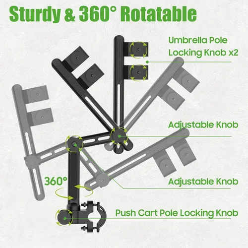 Vista 5 de 10L0L Soporte para paraguas de carrito de golf resistente, base de aluminio ajustable de 180° para carros de golf, cochecitos, sillas de ruedas
