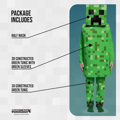 Vista 3 de Disfraz de Minecraft Creeper Deluxe verde grande 10-12
