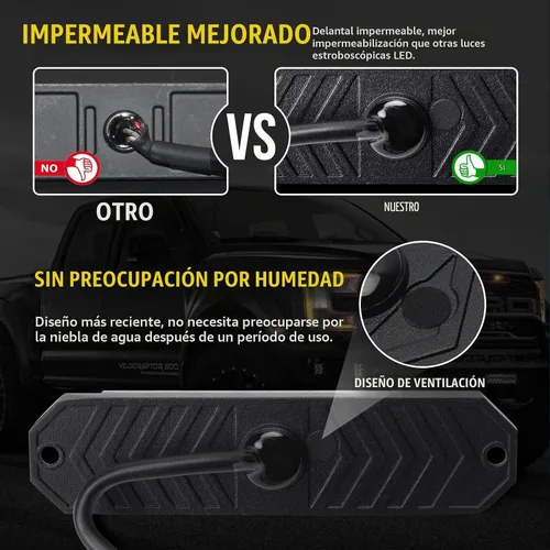 Vista 3 de Luces estroboscópicas LED para camiones, color blanco y rojo, 23 modos intermitentes, 12 LED, luz de parrilla de montaje en superficie de emergencia