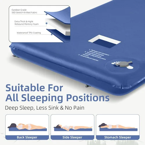Vista 4 de Wevelel Memory Sleeping Pad, 3.1" Ultra-Thick Foam Sleeping Mats for Camping, Easy Inflate&Deflate,9.5 R-Value Insulated Camping Mattress Pad with