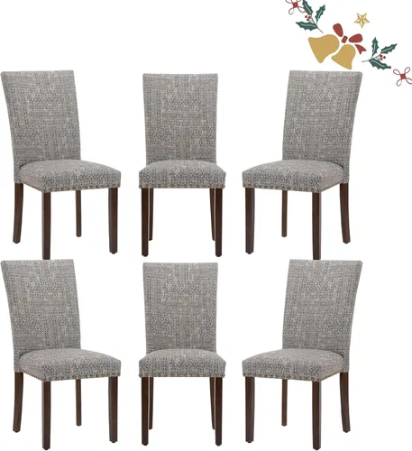 Vista 40 de Juego de 2 sillas tapizadas de tela para comedor, sillas de cocina estilo Parsons con ribete de cabeza de clavo y patas de madera - Beige