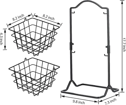 Vista 3 de Cesta de frutas de hierro de 2 niveles para encimera de cocina, pan, frutas y verduras, cesta de almacenamiento de alambre colgante para organizador