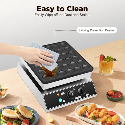 Vista 5 de Mini panqueques holandés de 36 piezas, máquina eléctrica comercial para panqueques, control de tiempo y temperatura, mini waffles de acero