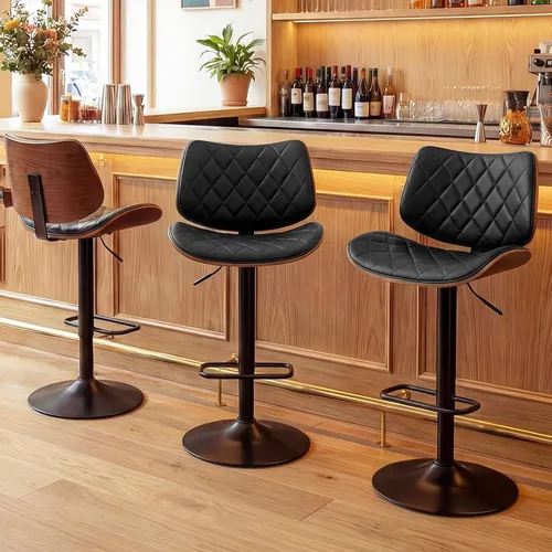 Vista 13 de LUNLING Taburetes de bar giratorios con respaldo y reposapiés, taburetes de mostrador modernos ajustables de mediados de siglo, sillas de bar Beige