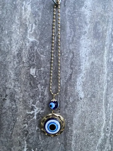 Vista 5 de LUCKBOOSTIUM Evil Eye Wheel of Fortune - Adorno colgante de pared y puerta con cadena de metal dorado, aumenta tu energía, para suerte y protección