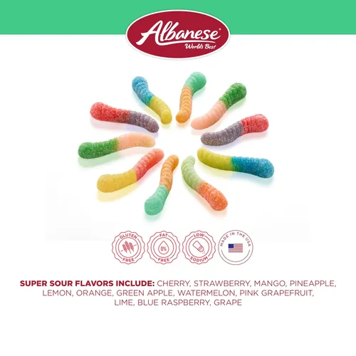 Vista 5 de Albanese World's Best Sour 12 Flavor Mini Gummi Worms Bolsa de caramelos de 0.85 onzas, paquete de 200 12 sabores ácidos únicos, sin gluten, sin