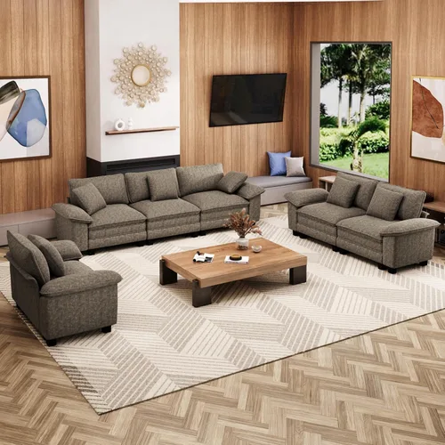 Vista 26 de Sofá Seccional Modular Individual de 53.5", Sillón de Pana Suave y Afelpada con Asiento Profundo Cómodo y Brazos Removibles para Sala de Estar