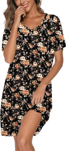 Vista 2 de Paquete de 2 camisones para mujer, camisas de dormir de algodón de manga corta