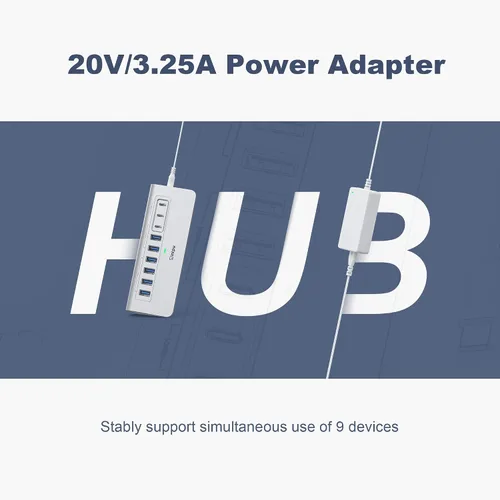 Vista 7 de Concentrador USB alimentado de 10 Gbps, intpw de 9 puertos USB 3.2, concentrador USB C con USB A/USB C 3.2, 4 USB 3.0, 2 puertos de carga PD de 45