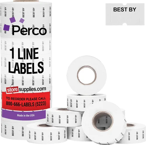 Vista 8 de Perco 1 línea de impresión inversa morada en etiquetas blancas de panadería, 8,000 etiquetas para pistolas Perco Lite, X, Plus y Pro, con diseño a