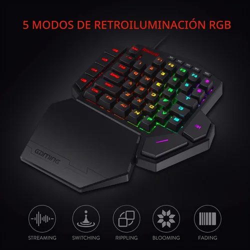 Vista 3 de Redragon Paquete de teclado con una sola mano K585 y mouse inalámbrico para juegos M656 Gainer